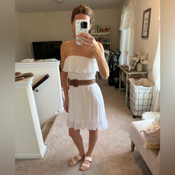 White strapless belted hi low dress - Picture 7 of 15